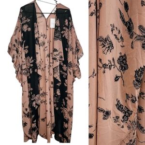 Black & Tan Floral Maxi Kimono 3X Plus Size NWT NEW